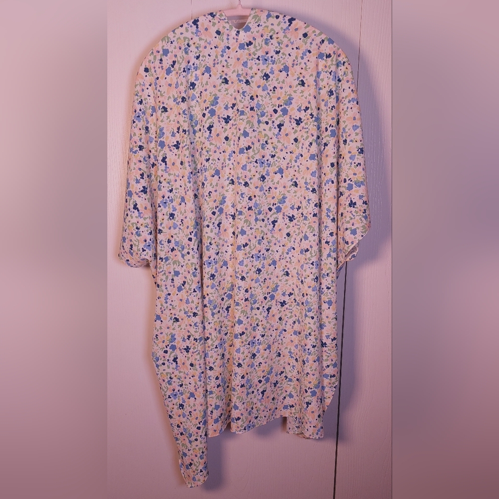 Colorful Floral Size OS Open-Front Kimono Cover-Up Poncho Flowy Drapy Boho - Picture 7 of 12